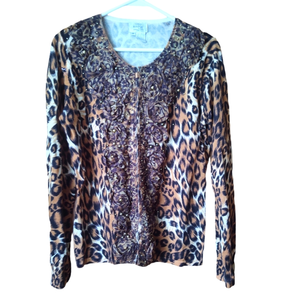 Just B leopard print women's top/ cardigan sweater/ long sleeve Sz M